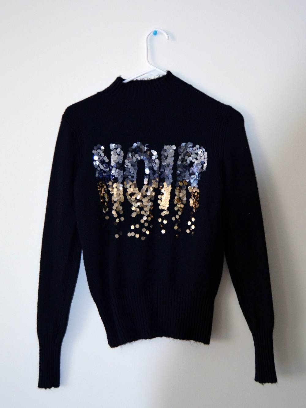 Fuzzy Black Sequin "Noir" Sweater
